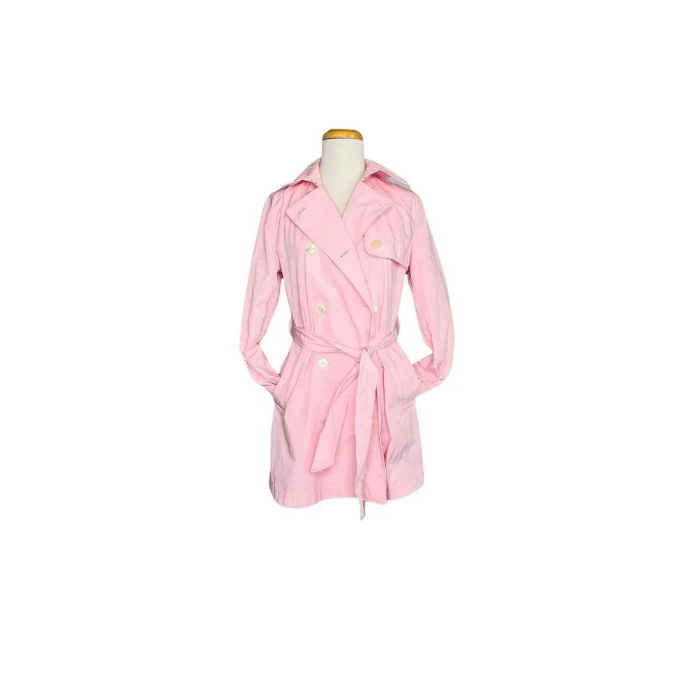 LAUREN RALPH LAUREN Vintage Nylon Jacket Pink Double Breasted Belt Trench Coat - Picture 2 of 9
